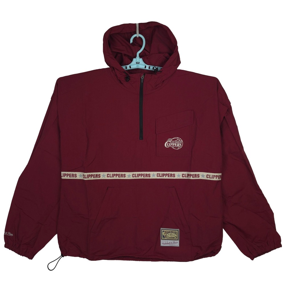 LA Clippers Mitchell & Ness NBA Large Jacket Front Pocket Maroon Red Cream New